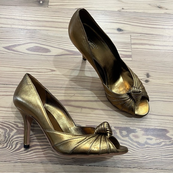 Gucci Shoes - GUCCI Gold Peep-Toe Heels Size 7